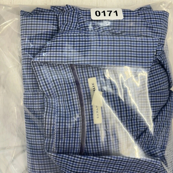 Banana Republic snap front shirt blue plaid check M women’s collared - Picture 8 of 8